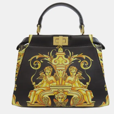 Pre-owned Fendi Calf Leather Fendace Peekaboo Handbag In Black