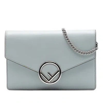 Pre-owned Fendi Calf Leather Leather F Is Envelope Wallet On Chain In Gray