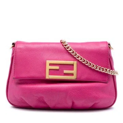 Pre-owned Fendi Calf Leather Leather Sta Pochette Crossbody In Pink