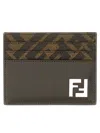 Fendi Brown Card-holder With Squared Ff Motif In Leather And Ff Canvas Man