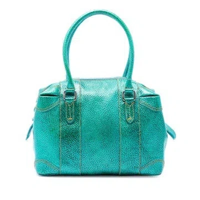 Pre-owned Fendi Calf Leather Metallic Pebbled Leather Mixed Media Boston Bag In Green