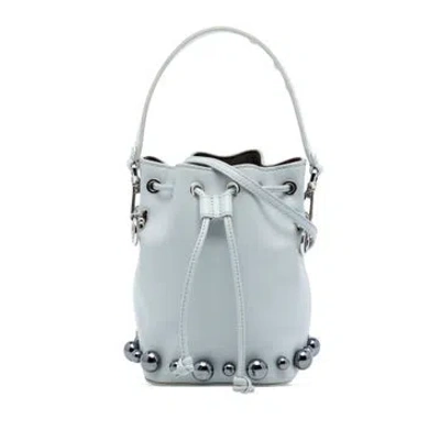 Pre-owned Fendi Calf Leather Mini Leather Pearl Mon Tresor Bucket Bag In Gray