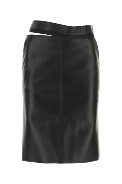 Fendi Calf Leather Pencil Skirt In Black