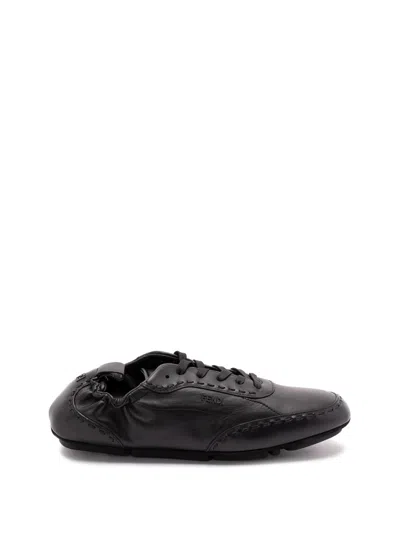 Fendi Calf Leather Sneakers With Subtle Branding In Black