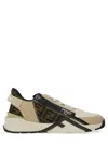 Fendi Beige Leather Sneakers With Ff Motif In Multi