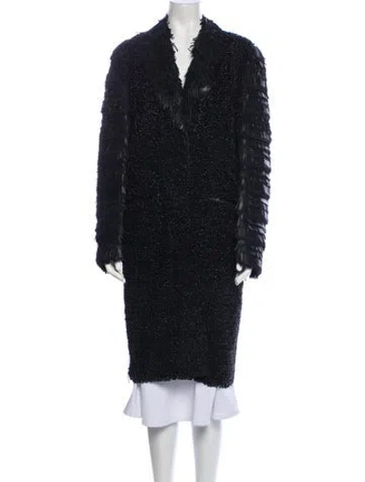 Pre-owned Fendi Calf Leather Tweed Pattern Faux Fur Coat In Black