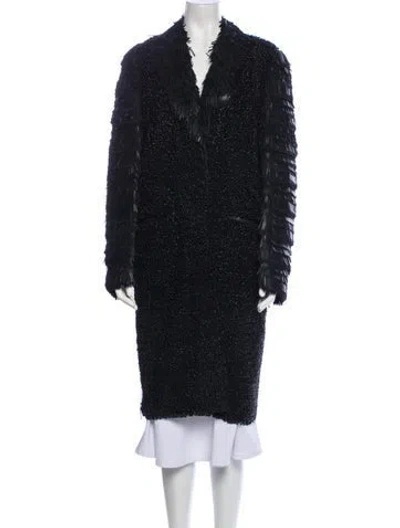 Pre-owned Fendi Calf Leather Tweed Pattern Faux Fur Coat In Black