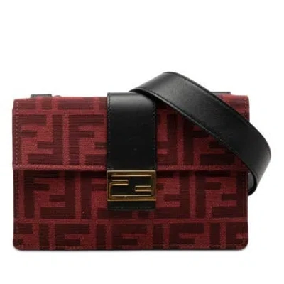Pre-owned Fendi Calf Leather Zucca Canvas Convertible Baguette Pouch In Black