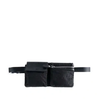 Pre-owned Fendi Calf Leather Zucca Canvas Double Pocket Belt Bag In Black