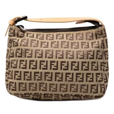 Pre-owned Fendi Calf Leather Zucchino Canvas Handbag In Brown