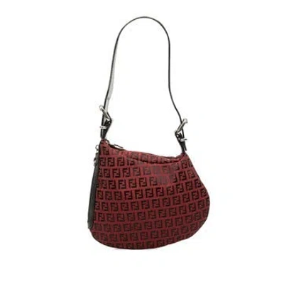 Pre-owned Fendi Calf Leather Zucchino Canvas Oyster Hobo In Red
