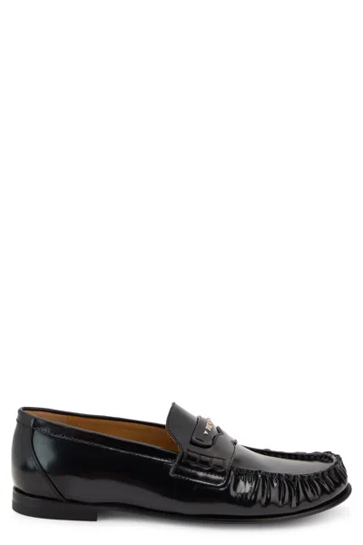 Fendi Calfskin Leather Loafers In Black