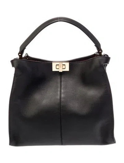 Pre-owned Fendi Calfskin Peekaboo X-lite Medium In Black