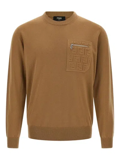 FENDI FENDI CAMEL STRETCH COTTON SWEATER