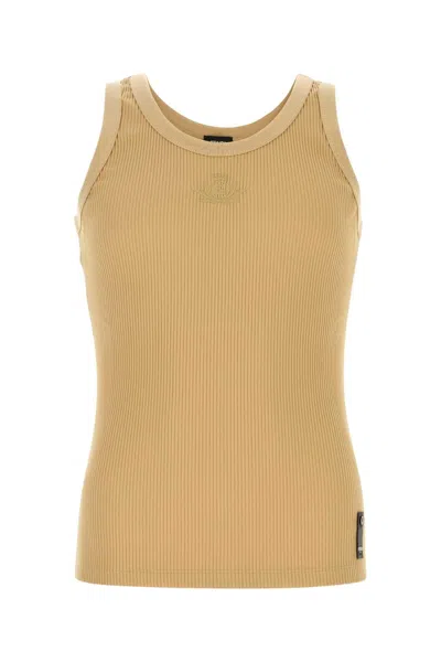 Fendi Camel Stretch Nylon Tank Top In Orange