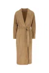 Fendi Suede Coat With Belted Waist And Lapel Collar In Brown