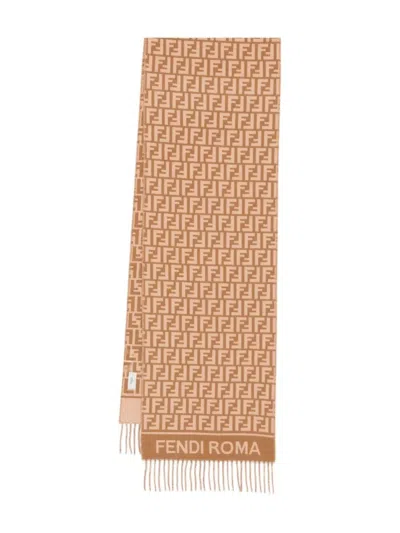 FENDI CAMEL WOOL AND CASHMERE FF SCARF