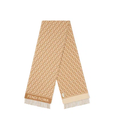Fendi Camel Wool And Cashmere Scarf In Gold