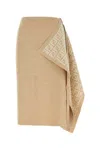 Fendi Asymmetric Wool Blend Skirt With Logoed Ribbon In Light Brown