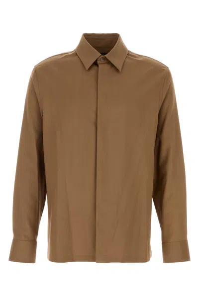Fendi Luxurious Wool Long Sleeve Shirt In Brown