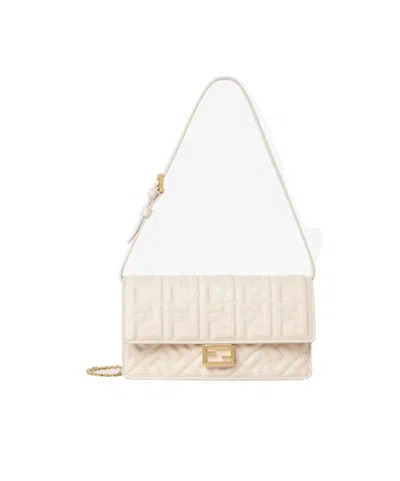 Fendi Camelia Nappa Leather Wallet With Ff Motif In White