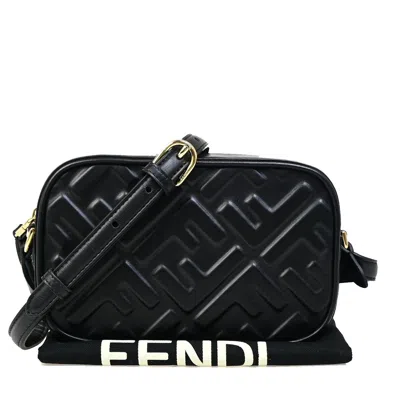 Pre-owned Fendi Camera Bag Zucca Embossed Leather Black Leather Handbag ()