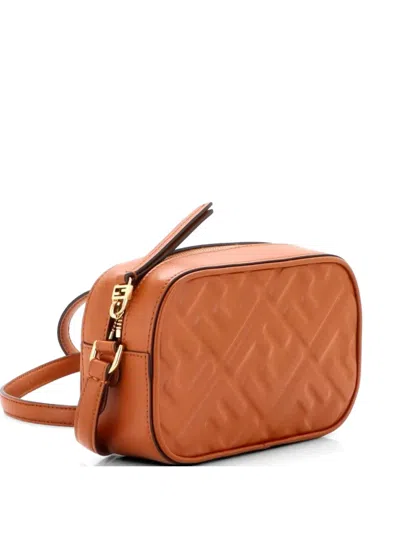 Pre-owned Fendi Camera Case Bag Zucca Embossed Leather Mini Crossbody Bag In Brown