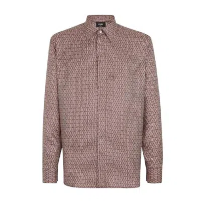 Fendi Camicia Classic Micro Logo Print Shirt In Red