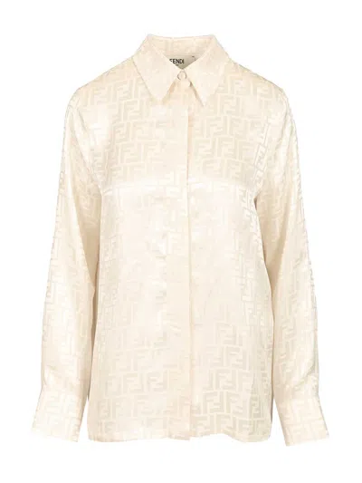 Fendi Camicia Ff Crepe Satin Shirts Beige In Neutral