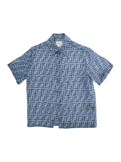 Fendi Kids' Camicia Ff Printed In Blu