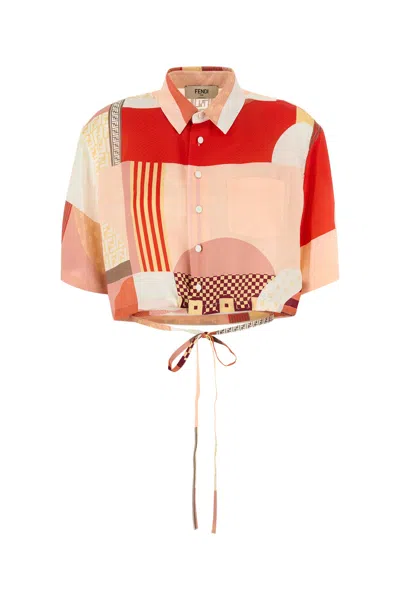Fendi Patchwork Print Cropped Silk Shirt In Multi