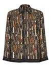 Fendi Ff And Tools Print Silk Shirt In Dark Brown
