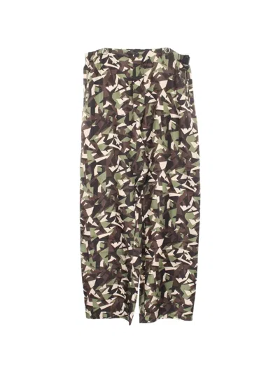 Pre-owned Fendi Camouflage-print Silk Wide-leg Trousers In Green