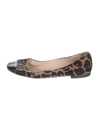 Pre-owned Fendi Canvas Animal Print Ballet Flats In Neutral