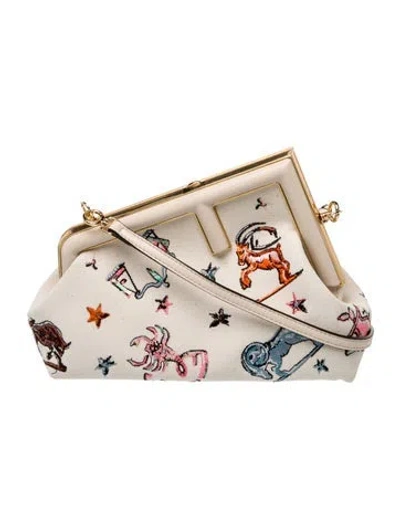 Pre-owned Fendi Canvas Astrology Embroidered Canvas First Bag 2023 In Neutrals
