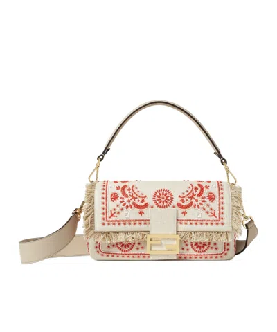 Fendi Canvas Bag With Coral Bandana Embroidery In Multi