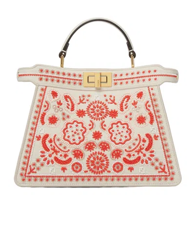 Fendi Canvas Bag With Coral Bandana Embroidery