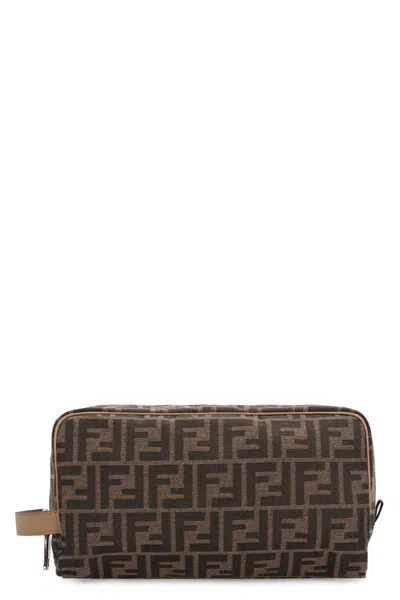 Fendi Brown Ff Fabric Toiletry Case