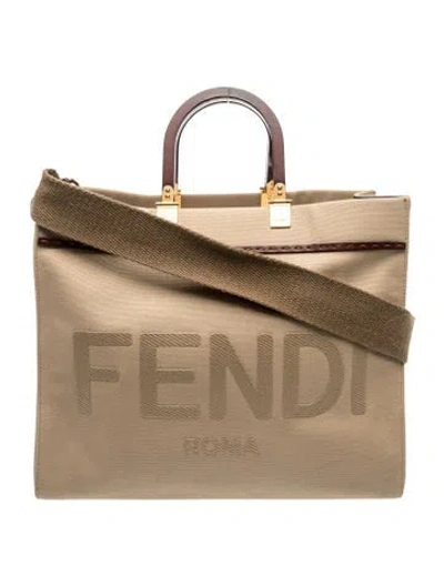 Pre-owned Fendi Canvas Beige Canvas Sunshine Tote Medium In Neutral