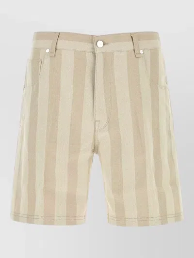 Fendi Canvas Bermuda Shorts Striped Belt Loops Pockets In Neutral