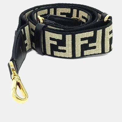Pre-owned Fendi Canvas Black/beige Strap In Sand
