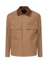 Fendi Suede Collar Canvas Jacket In Brown