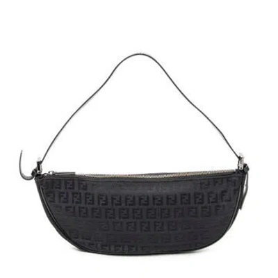 Pre-owned Fendi Canvas Boat Pochette In Black