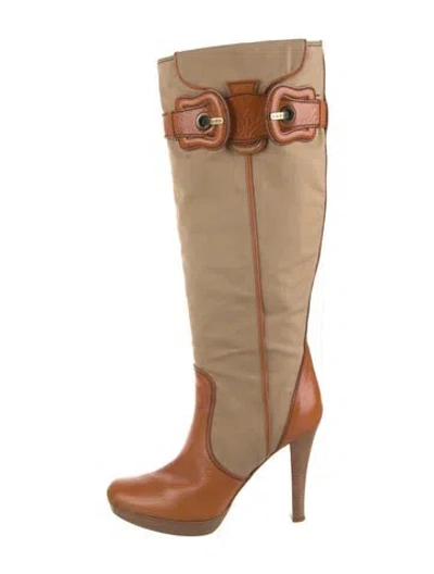 Pre-owned Fendi Canvas Boots In Neutrals