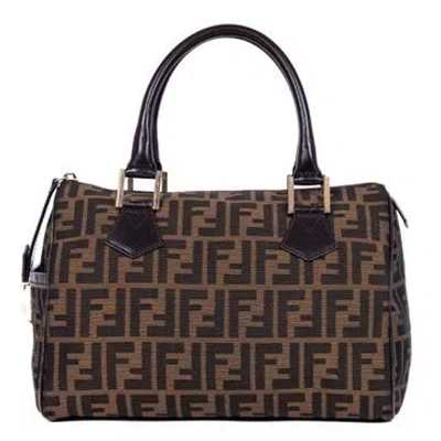 Pre-owned Fendi Canvas Boston In Brown
