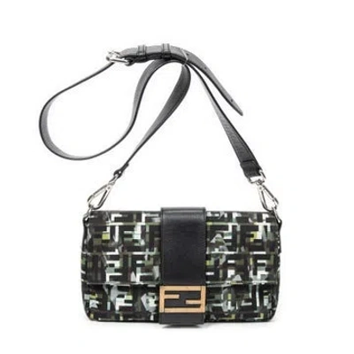 Pre-owned Fendi Canvas Camouflage Crossbody Baguette Belt Bag In Green