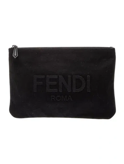 Pre-owned Fendi Canvas Canvas Clutch In Black