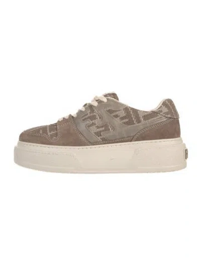 Pre-owned Fendi Canvas Colorblock Pattern Sneakers In Neutral