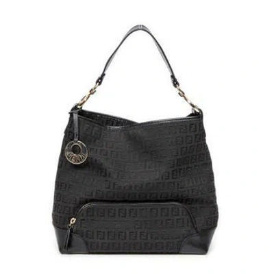 Pre-owned Fendi Canvas Front Pocket Hobo In Black