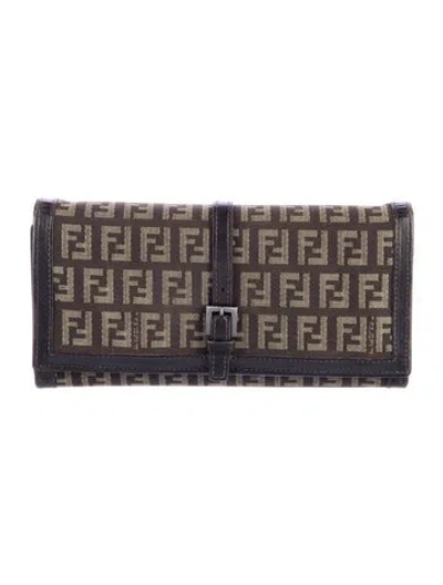 Pre-owned Fendi Canvas Graphic Print Continental Wallet In Neutrals